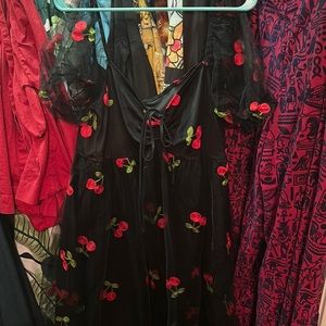 Shein cherry dress. Black with sheer overlay!